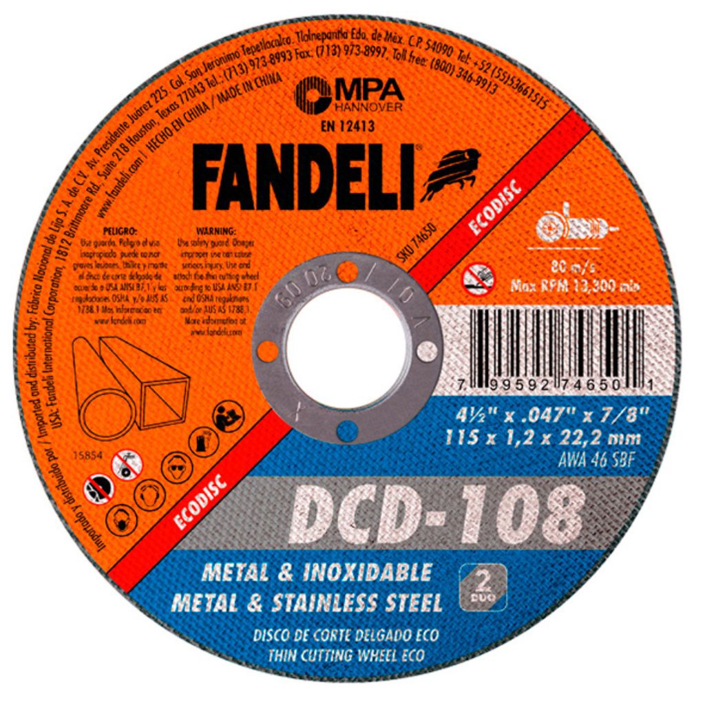 disco de corte 115 x 1.0 x 22.2 metal inox