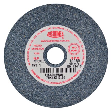 Rueda Abrasiva para esmerilar todo tipo de acero, hierro forjado de 76 x 13 x 12.70 mm