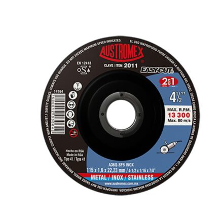 DISCO DE CORTE 2 EN 1 PARA ACERO AL CARBON Y ACERO INOXIDABLE DE 115 X 1.6 X 22.23,