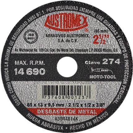 Rueda Abrasiva para desbaste de metal de 65 x 13 x 9.53 mm