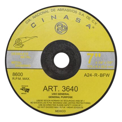DISCO DE DESBASTE T.27 175 X 6 X 22.2 MM. A24RBFW USO GENERA