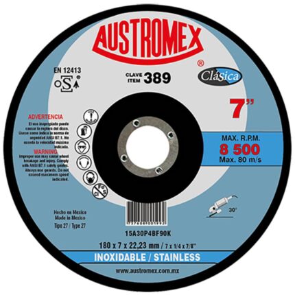 Disco abrasivo para desbaste de acero inoxidable 180 x 7 x 22.23