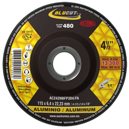 Disco abrasivo para desbaste de aluminio y metales no ferrosos de 115 x 6.4 x 22.23 mm