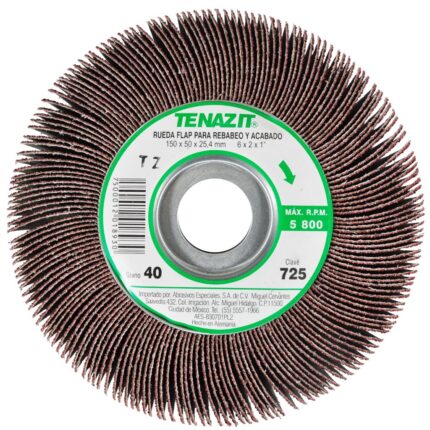 Rueda flap con centro metálico de óxido de aluminio, grano 40, de 150 x 50 x 25.4 mm