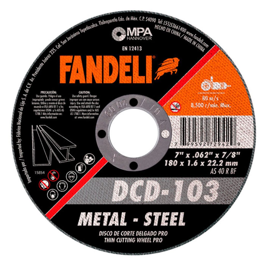 DISCO DE CORTE DELGADO FANDELI METAL PRO 180mm x 2.0mm x 22.2mm DISCO DE CORTE DELGADO FANDELI METAL PRO 180mm x 2.0mm x 22.2mm