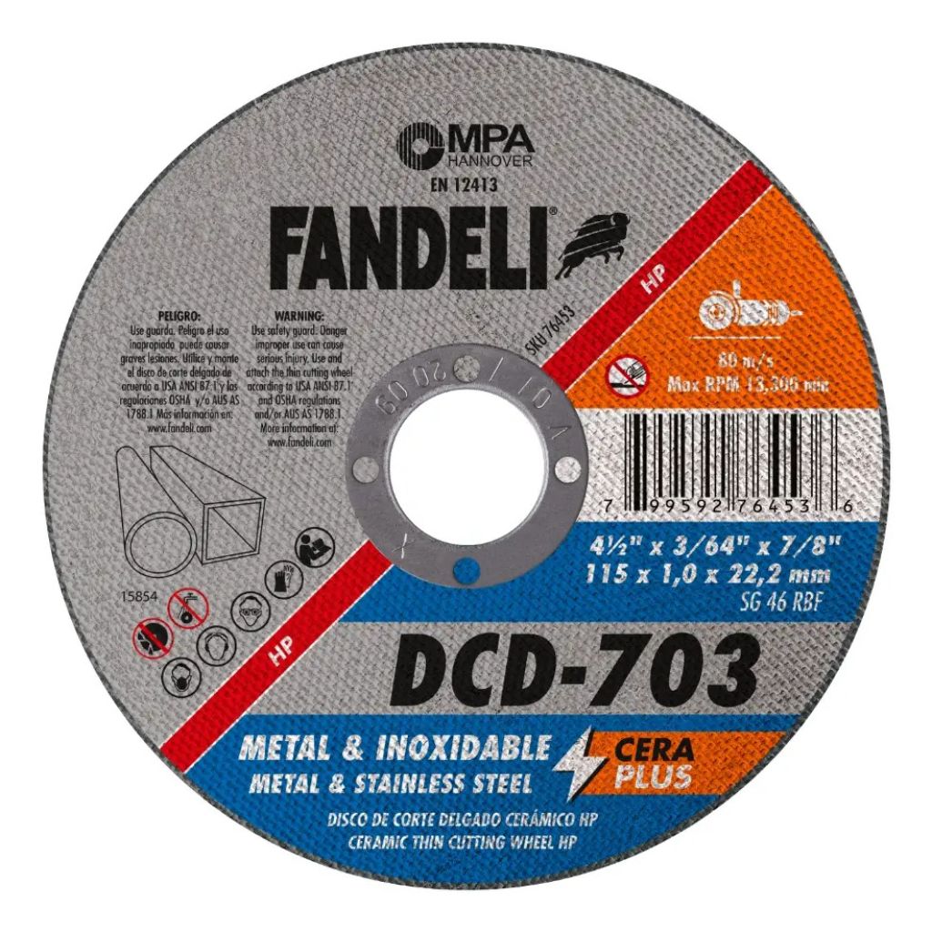 DISCO DE CORTE DELGADO FANDELI METAL HP 115mm x 1.0mm x 22.2mm DISCO DE CORTE DELGADO FANDELI METAL HP 115mm x 1.0mm x 22.2mm